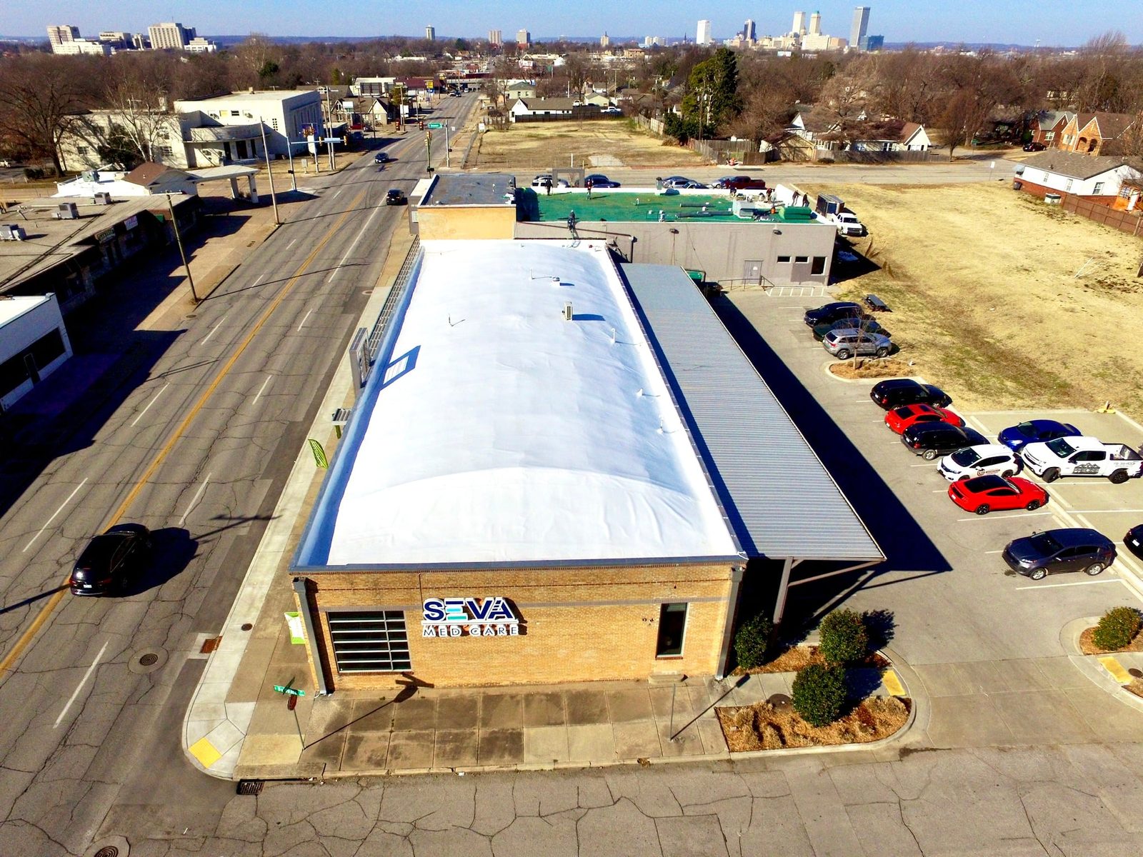 Drone photo of a Precise Roofing project